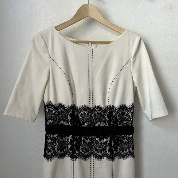 JAX ivory black label lace faux corset body con knee length sheath dress sz 8 - Picture 3 of 5